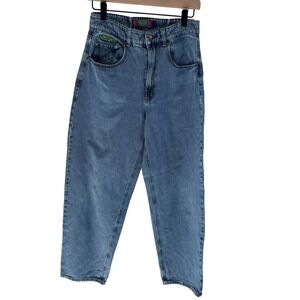 Empyre Skate Jeans Blue Medium Wash High Rise Baggy Embroidered Logo Size 7